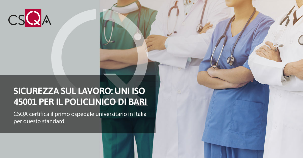 Workplace safety: UNI ISO 45001 for the Bari Polyclinic