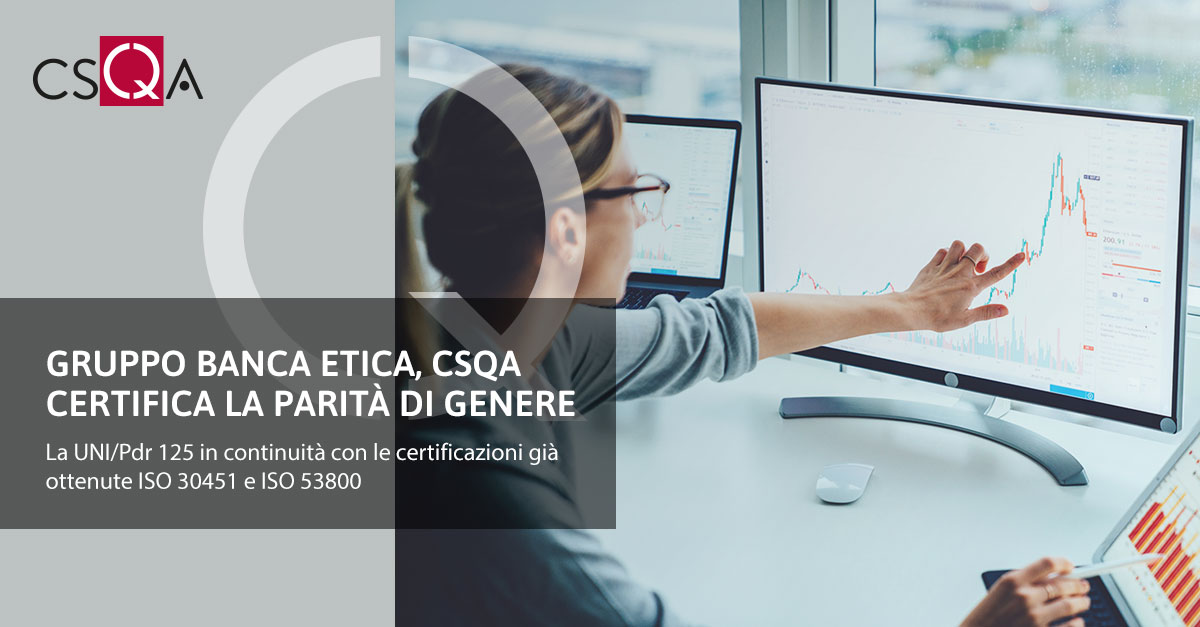 Gruppo Banca Etica, CSQA certifica la Parità di genere
