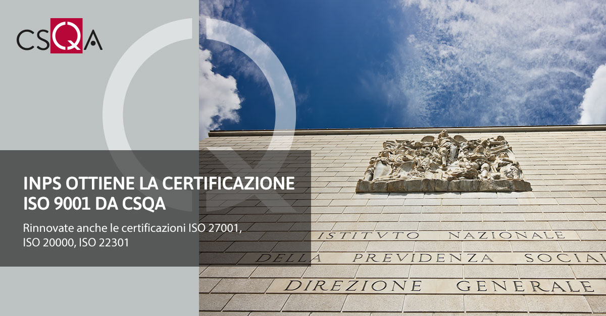 INPS obtains ISO 9001 certification from CSQA